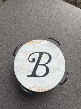 Monogram 'B' Marble look coasters with Black holder